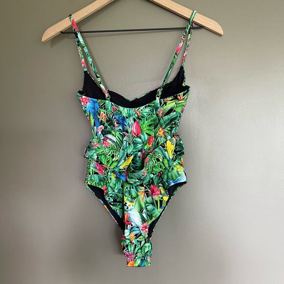 NWT Weworewhat Danielle One Piece Swimsuit Palm Green Size XS Tropical Belted - Picture 12 of 16